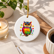 Autism Owl Puzzle Awareness Ornament Glass Ornament - Material: Circle Ceramic Ornament