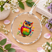Autism Owl Puzzle Awareness Ornament Glass Ornament - Material: Circle Glass Ornament