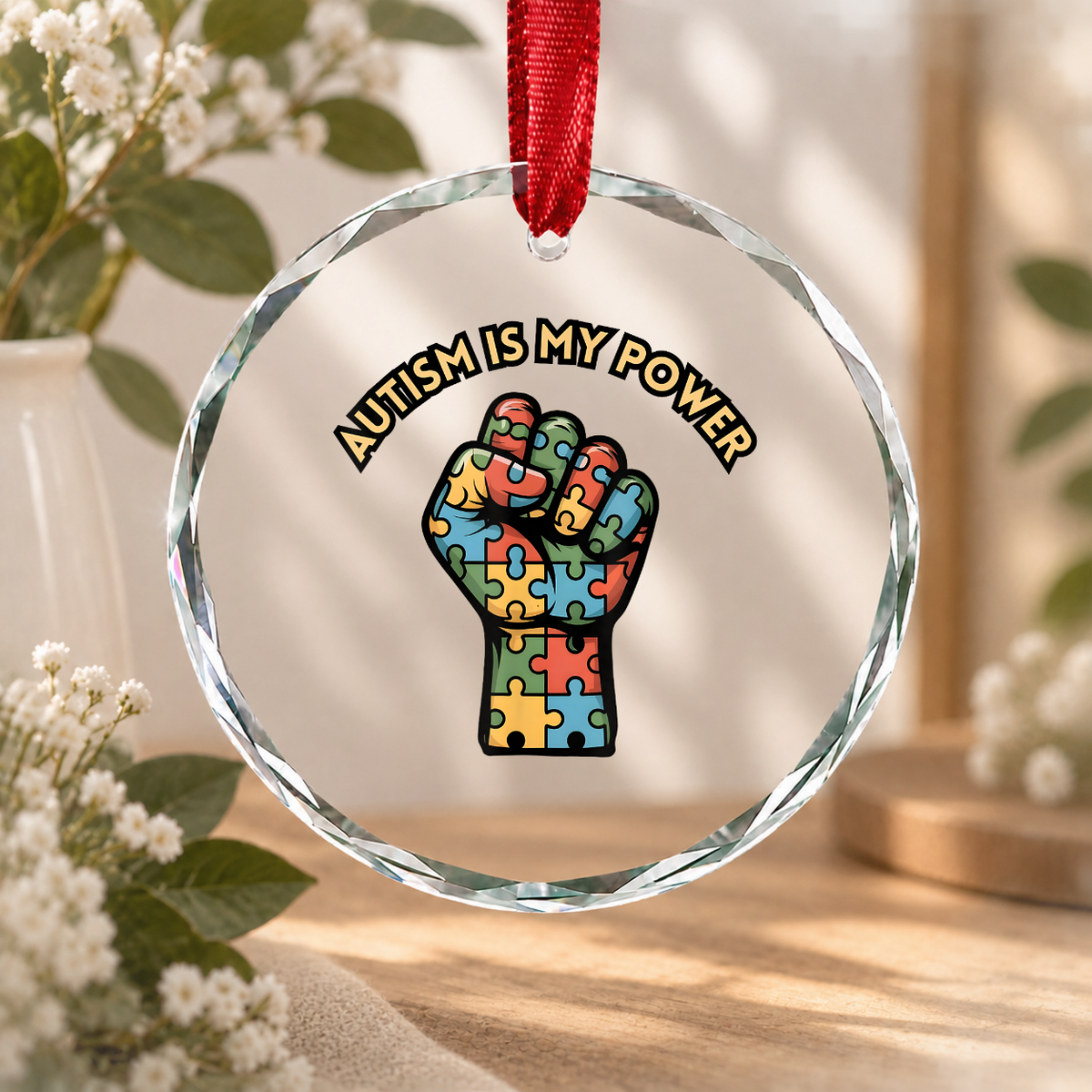 Autism Periodic Table Design Ornament Glass Ornament - Material: Circle Glass Ornament