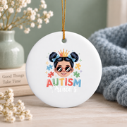 Autism Princess Coquette Bow Girl Gift Decoration Glass Ornament - Material: Circle Ceramic Ornament