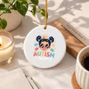 Autism Princess Coquette Bow Girl Gift Decoration Glass Ornament - Material: Circle Ceramic Ornament