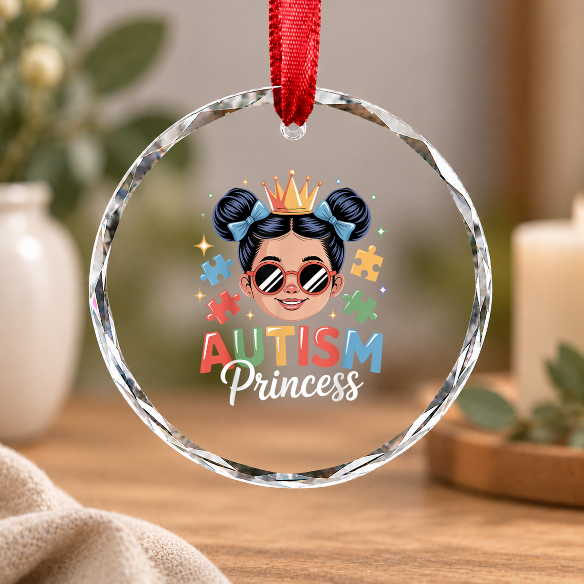 Autism Princess Coquette Bow Girl Gift Decoration Glass Ornament - Material: Circle Glass Ornament