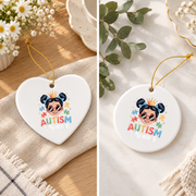 Autism Princess Coquette Bow Girl Gift Decoration Glass Ornament - Material: Heart Ceramic Ornament