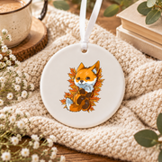 Autumn Fox Forest Animal Baby Keepsake Ceramic Ornament - Material: Circle Ceramic Ornament