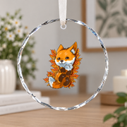 Autumn Fox Forest Animal Baby Keepsake Ceramic Ornament - Material: Circle Glass Ornament
