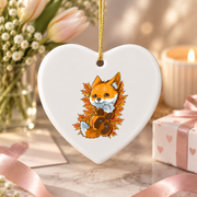 Autumn Fox Forest Animal Baby Keepsake Ceramic Ornament - Material: Heart Ceramic Ornament