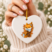 Autumn Fox Forest Animal Baby Keepsake Ceramic Ornament - Material: Heart Ceramic Ornament