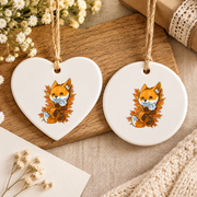 Autumn Fox Forest Animal Baby Keepsake Ceramic Ornament - Material: Heart Ceramic Ornament