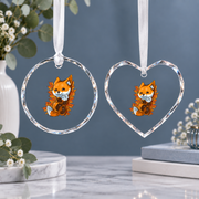 Autumn Fox Forest Animal Baby Keepsake Ceramic Ornament - Material: Heart Glass Ornament