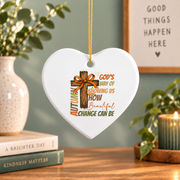 Autumn God's Way Cross Christian Glass Ornament - Material: Heart Ceramic Ornament