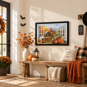 Autumn Pumpkin Painting Poster Fall Jesus Landscape Wall Art Religious Home Decor Print - Format: Black Framed Poster