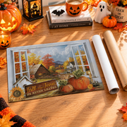 Autumn Pumpkin Painting Poster Fall Jesus Landscape Wall Art Religious Home Decor Print - Format: Rolled Canvas