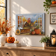 Autumn Pumpkin Painting Poster Fall Jesus Landscape Wall Art Religious Home Decor Print - Format: Stretched Canvas