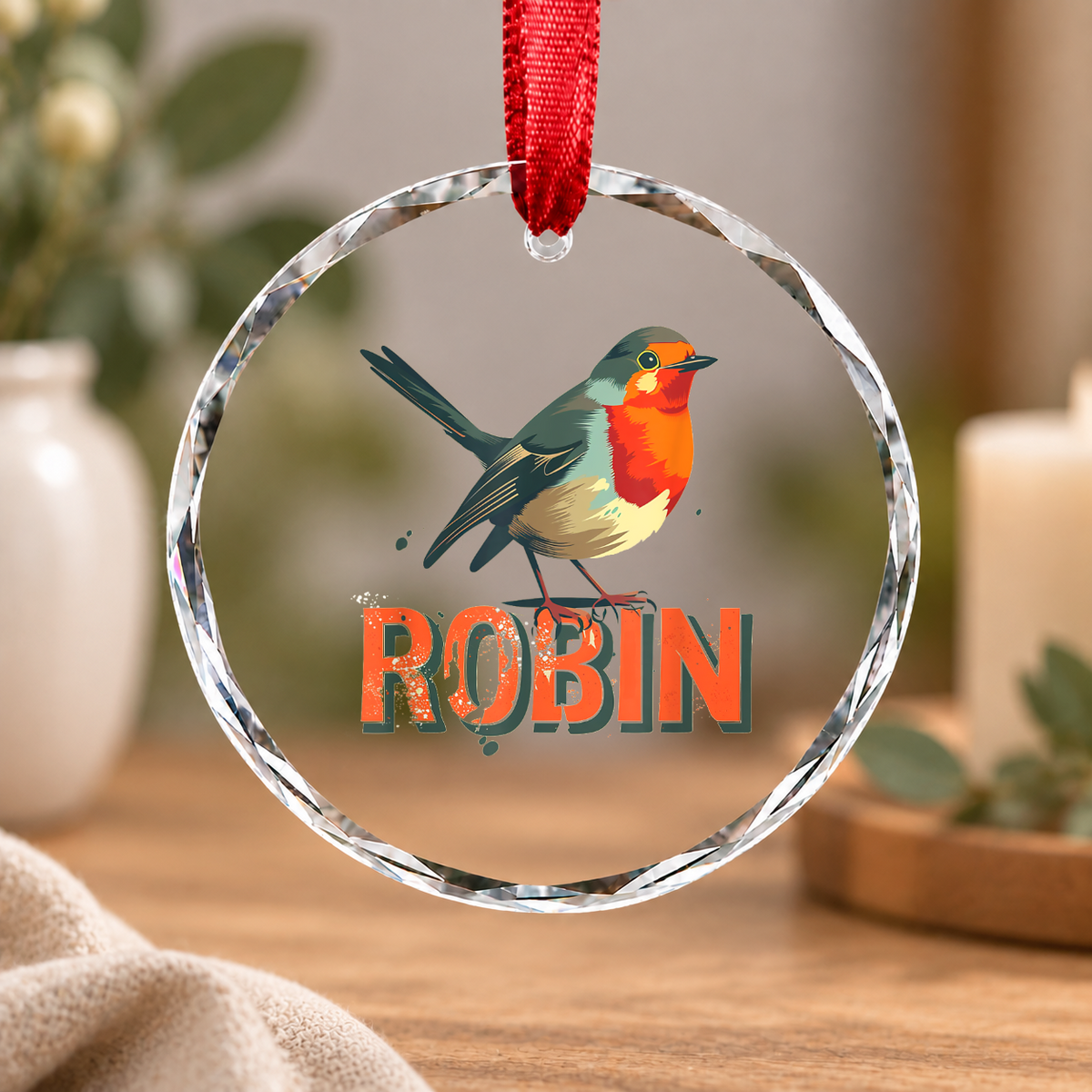 Awesome Robin Bird Cute Animal Glass Ornament - Material: Circle Glass Ornament