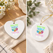 Bake The World A Better Place Baking Lover Gift Kitchen Decoration Glass Ornament - Material: Heart Ceramic Ornament