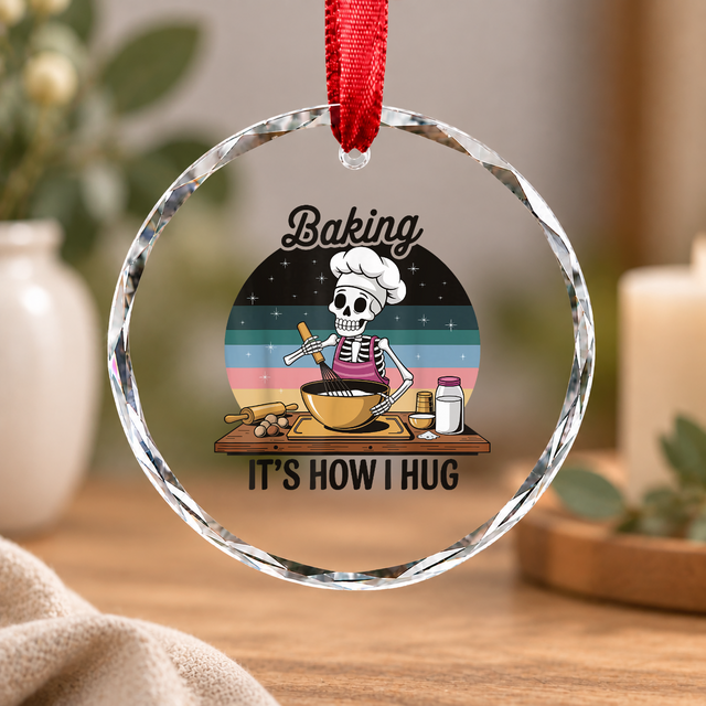 Baking Is How I Hug Baker Gift Kitchen Decoration Glass Ornament - Material: Circle Glass Ornament