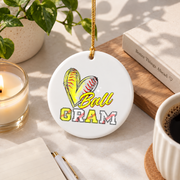 Ball Gram Baseball Softball Player Gift Glass Ornament - Material: Circle Ceramic Ornament