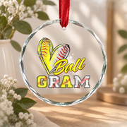 Ball Gram Baseball Softball Player Gift Glass Ornament - Material: Circle Glass Ornament