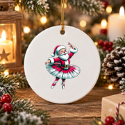 Ballerina Santa Claus Dancing Christmas Glass Ornament - Material: Circle Ceramic Ornament