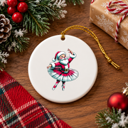 Ballerina Santa Claus Dancing Christmas Glass Ornament - Material: Circle Ceramic Ornament