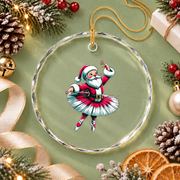 Ballerina Santa Claus Dancing Christmas Glass Ornament - Material: Circle Glass Ornament
