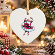 Ballerina Santa Claus Dancing Christmas Glass Ornament - Material: Heart Ceramic Ornament