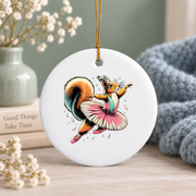 Ballerina Wild Squirrel Dancing Cute Animal Glass Ornament - Material: Circle Ceramic Ornament