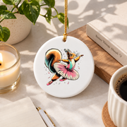 Ballerina Wild Squirrel Dancing Cute Animal Glass Ornament - Material: Circle Ceramic Ornament