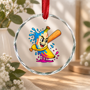 Banana Baseball Ice Cream Drip Sports Lover Glass Ornament - Material: Circle Glass Ornament