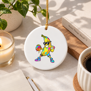 Banana Basketball Drip Sports Theme Gift Glass Ornament - Material: Circle Ceramic Ornament