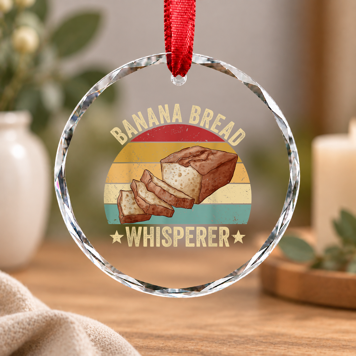 Banana Bread Whisperer Funny Baker Gift Baking Lover Kitchen Decor Glass Ornament - Material: Circle Glass Ornament