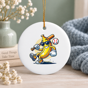Banana Playing Baseball Fruit Lover Gift Glass Ornament - Material: Circle Ceramic Ornament