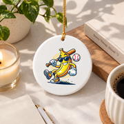 Banana Playing Baseball Fruit Lover Gift Glass Ornament - Material: Circle Ceramic Ornament