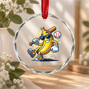Banana Playing Baseball Fruit Lover Gift Glass Ornament - Material: Circle Glass Ornament