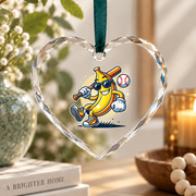 Banana Playing Baseball Fruit Lover Gift Glass Ornament - Material: Heart Glass Ornament