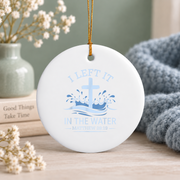 Baptism Cross Christian Faith Glass Ornament - Material: Circle Ceramic Ornament