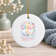 Baptized Christian Girl Cross Glass Ornament - Material: Circle Ceramic Ornament
