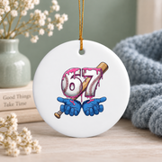 Baseball 67 Six Seven Drip Trendy Gift Glass Ornament - Material: Circle Ceramic Ornament