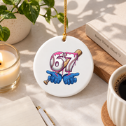 Baseball 67 Six Seven Drip Trendy Gift Glass Ornament - Material: Circle Ceramic Ornament