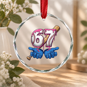 Baseball 67 Six Seven Drip Trendy Gift Glass Ornament - Material: Circle Glass Ornament