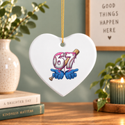 Baseball 67 Six Seven Drip Trendy Gift Glass Ornament - Material: Heart Ceramic Ornament