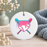 Baseball Bat Home Plate Game Day Glass Ornament - Material: Circle Ceramic Ornament