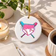 Baseball Bat Home Plate Game Day Glass Ornament - Material: Circle Ceramic Ornament