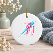 Baseball Bat Ice Cream Sprinkles Drip Glass Ornament - Material: Circle Ceramic Ornament