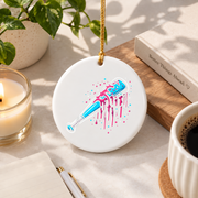 Baseball Bat Ice Cream Sprinkles Drip Glass Ornament - Material: Circle Ceramic Ornament