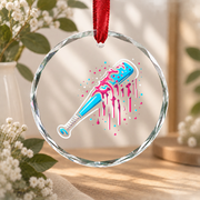 Baseball Bat Ice Cream Sprinkles Drip Glass Ornament - Material: Circle Glass Ornament
