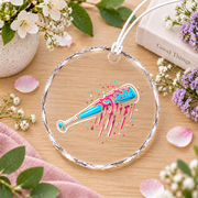 Baseball Bat Ice Cream Sprinkles Drip Glass Ornament - Material: Circle Glass Ornament