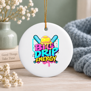 Baseball Big Drip Energy Ice Cream Glass Ornament - Material: Circle Ceramic Ornament