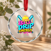 Baseball Big Drip Energy Ice Cream Glass Ornament - Material: Circle Glass Ornament