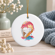 Baseball Catcher Helmet Ice Cream Drip Glass Ornament - Material: Circle Ceramic Ornament
